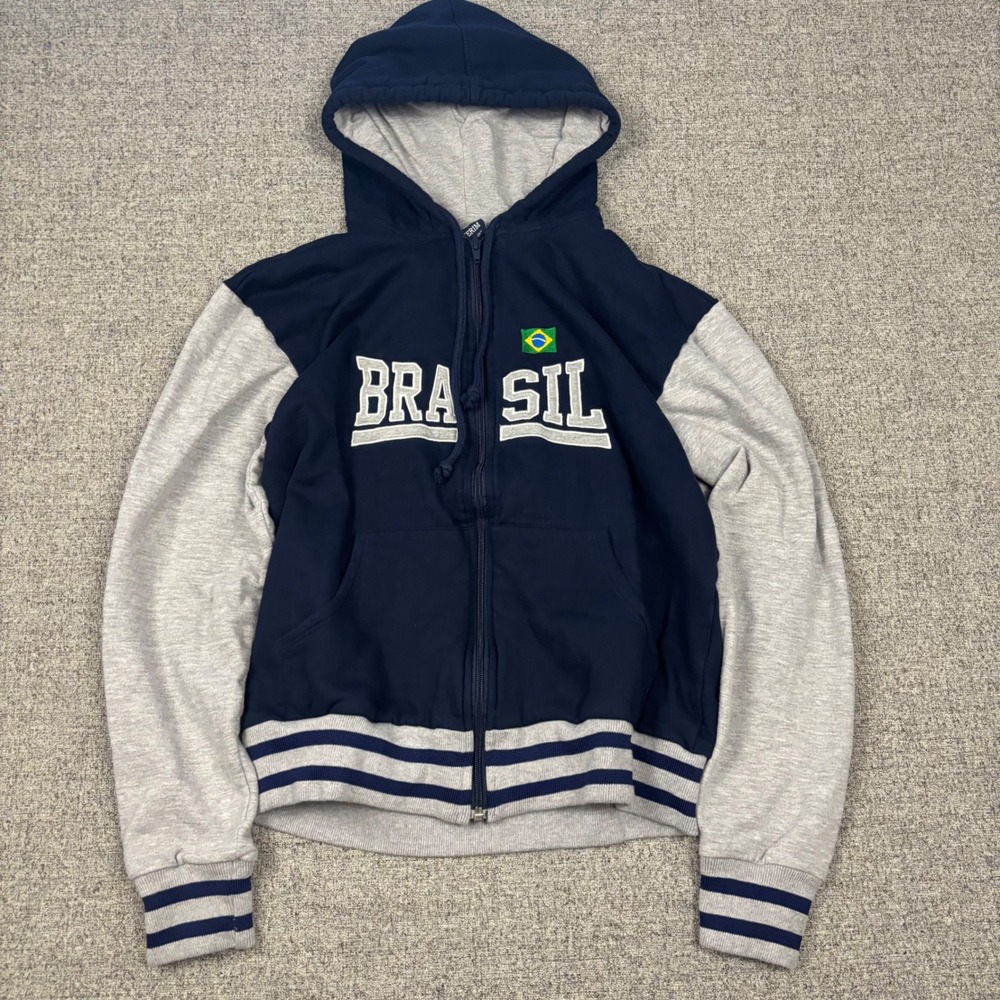 Brasil Hoodie Women L Navy Blue Full Zip Soccer Brazil Sportswear Jacket